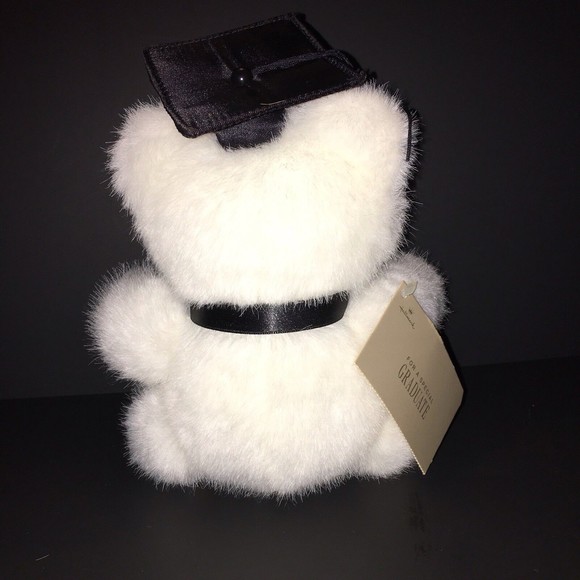 Hallmark 7” White Stuffed Plush Bear Graduate Cap Tassel New - Picture 4 of 7